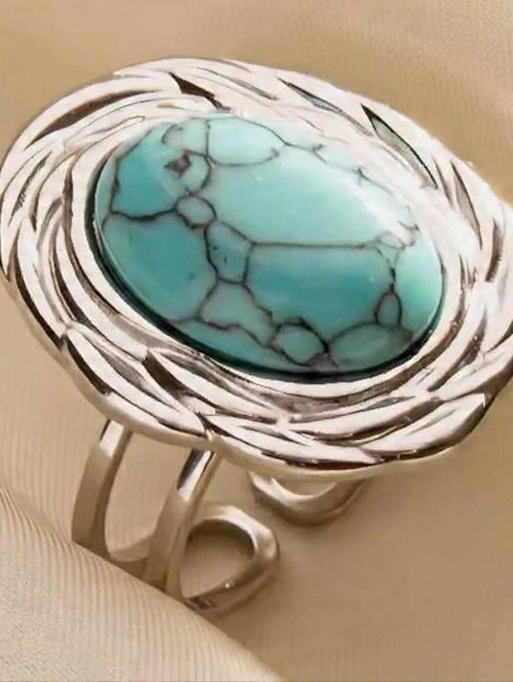 Boho Light Blue Turquoise Adjustable Ring Size 7 - Picture 2 of 2